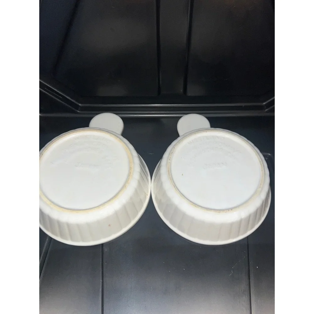 Westland White Ceramic Onion Soup Bowls Single Handle Japan Set of 2 Ramekins